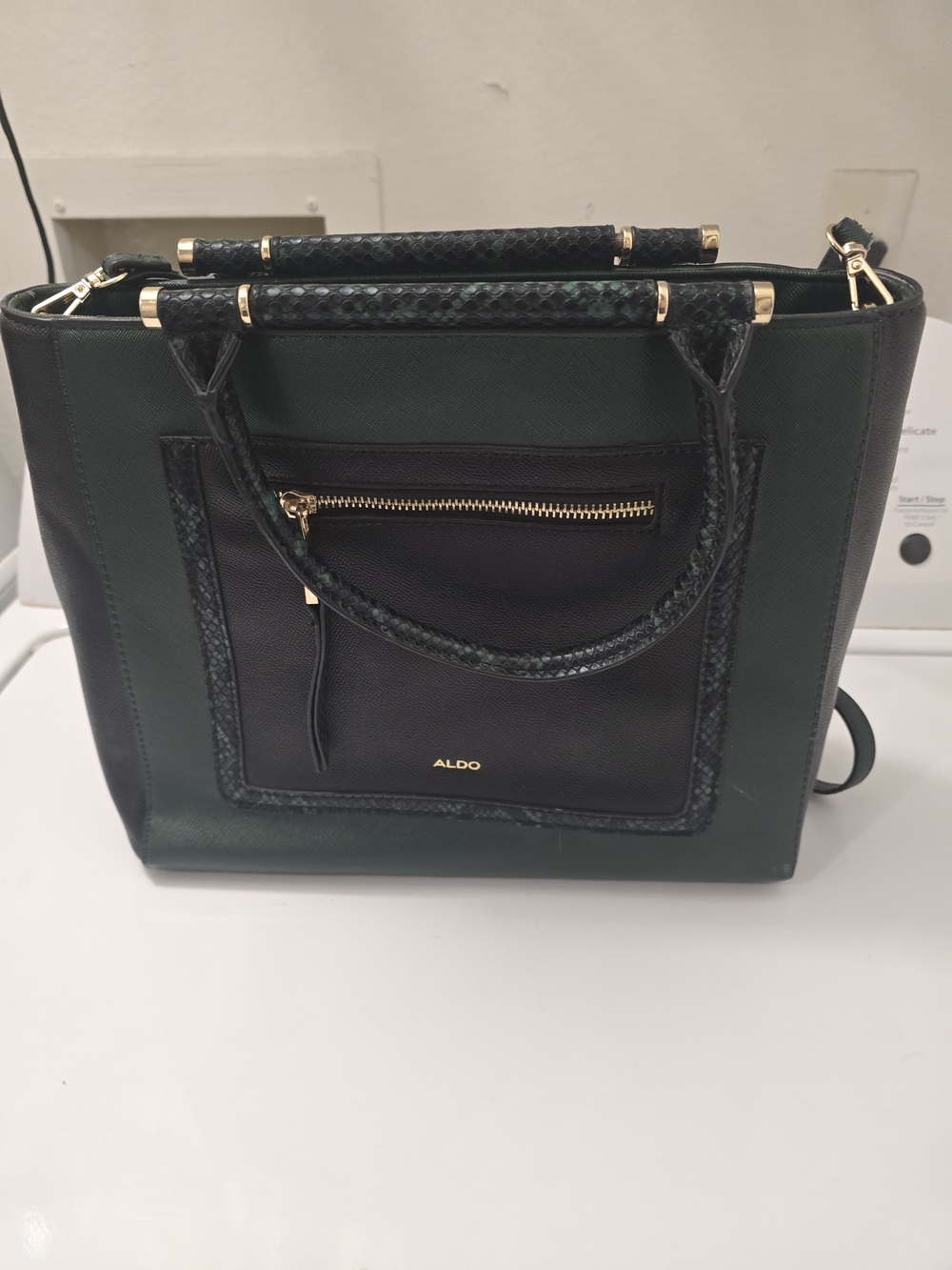 ALDO Dark Green and Black Structured Tote Bag
